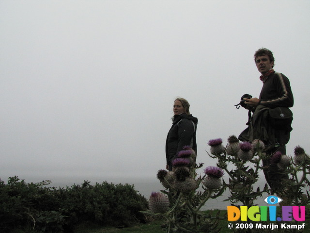 SX08031 Kristina and Wouko by Spear Thistles (Cirsium vulgare)